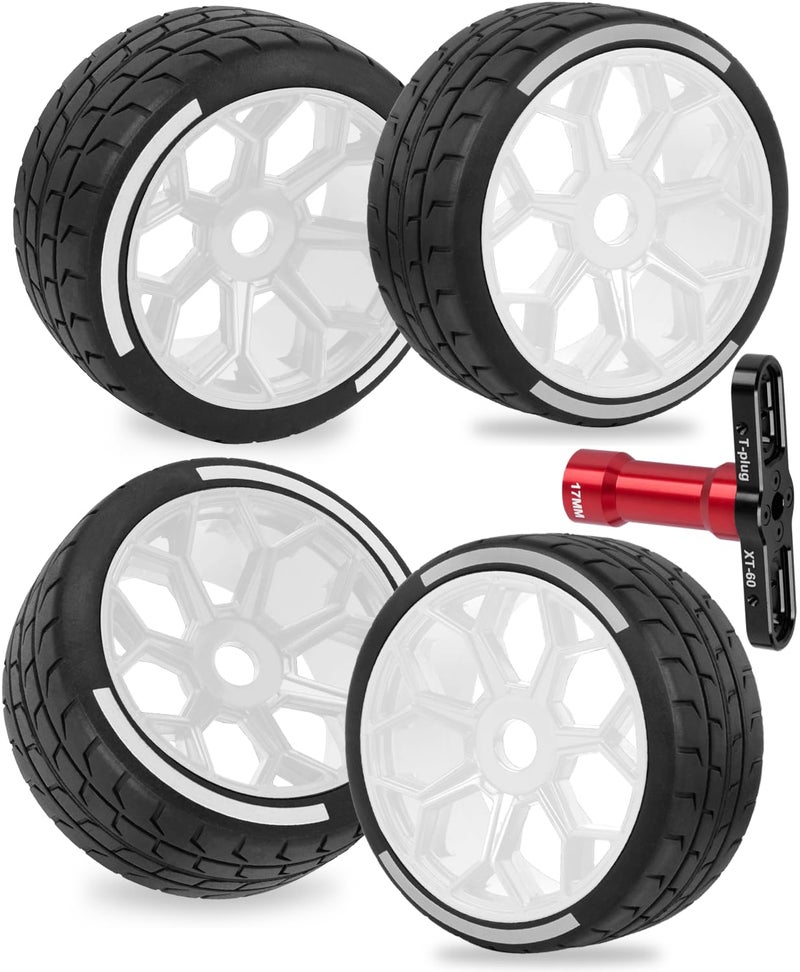 RcarmubWow RC Wheels and Tires for 17 Felony 6S BLXRC Truck Tires RC Wheels and RC Tires4pcs Highway Tires2 Big 2 SmallWhite - Image 2
