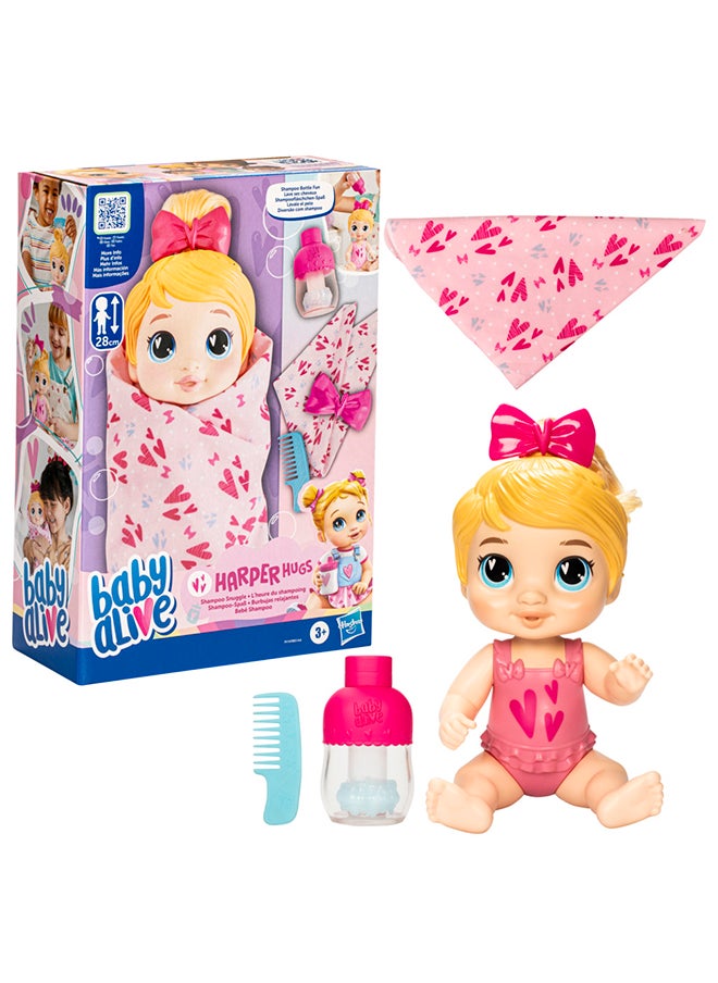 Baby Alive - دمية ماء بيبي أليف شامبو سنجل هاربر هاغز شعر أشقر 11 إنش مجموعة لعبة، ألعاب للفتيات والفتيان من عمر 3 سنوات فما فوق - Image 1