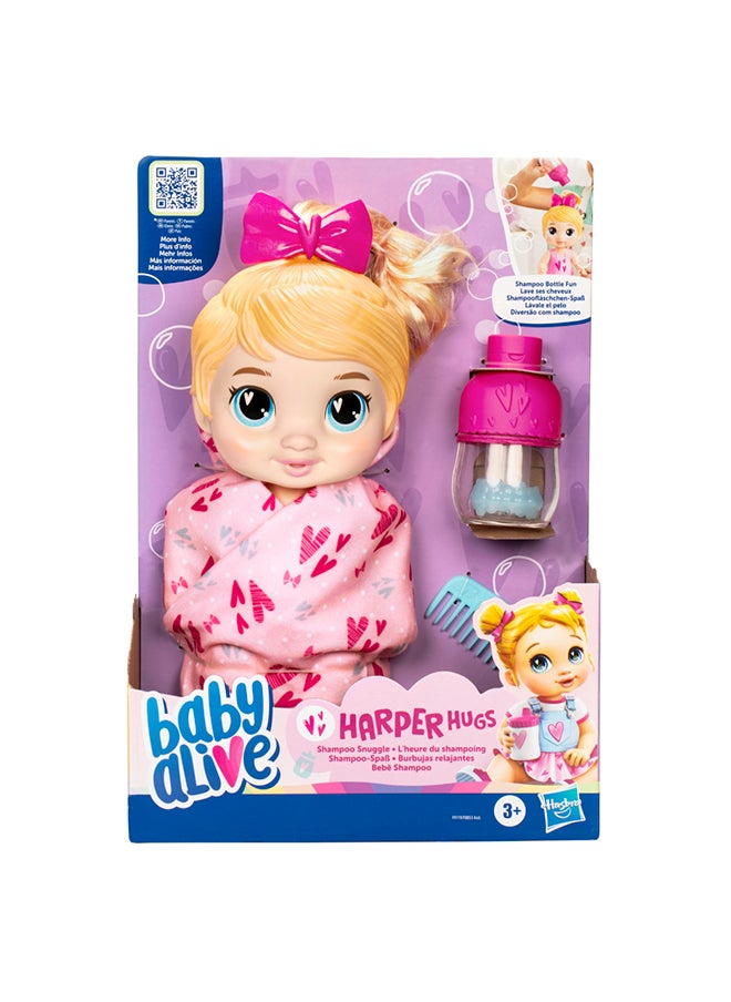 Baby Alive - دمية ماء بيبي أليف شامبو سنجل هاربر هاغز شعر أشقر 11 إنش مجموعة لعبة، ألعاب للفتيات والفتيان من عمر 3 سنوات فما فوق - Image 1
