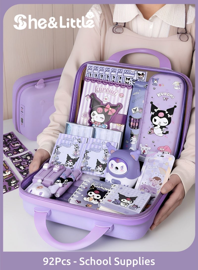 She&Little 92 Pack Stationery Gift Set, School Supplies, School Accessories, Stationary For School, Carrying Case with Complete Learning Supplies & Art Tools, Premium Collection for Gift Giving (Purple) - Image 1