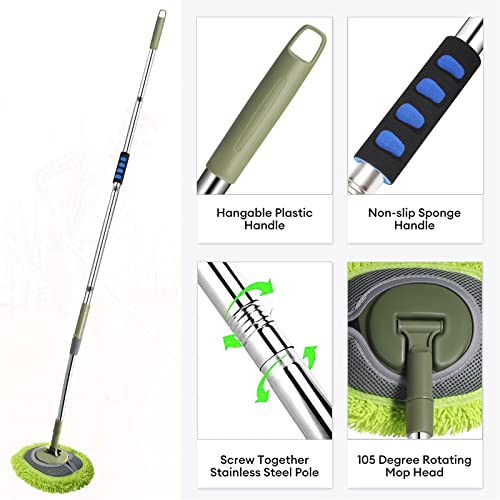 SLIIMU Wall Cleaner, Max 66'' Wall Mop with Long Handle, Ceiling Dust Mop with 15° Labor-Saving Elbow Extension Pole, Baseboard Duster Washer Scrubber, High Reach Window Cleaning Brush, Roof Cleaning Tool-GN - Image 3
