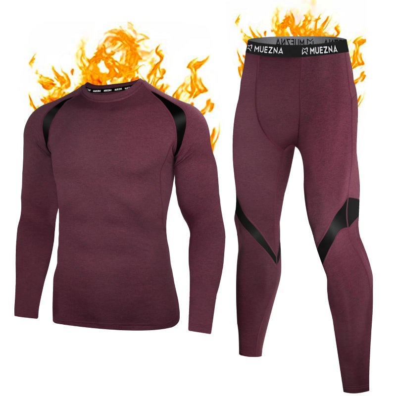 Muezna Men's Thermal Top and Bottom Set Underwear Long Johns Base Layer with Soft Fleece Lined Burgundy - Image 1