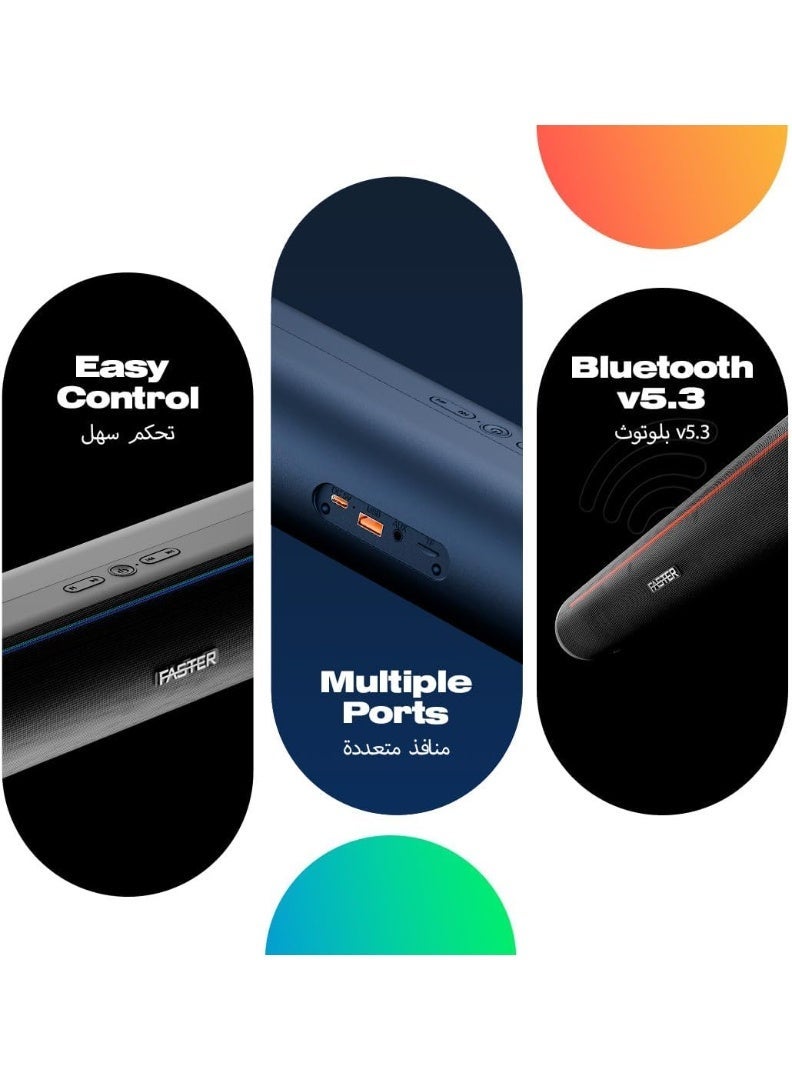 Faster Nexon Z30 Portable 30W Bluetooth Soundbar-Wireless Speaker for PC, Laptop,TV, Smartphone, Tablet- Mini Home Theater RGB Lights-USB/Aux/TF Card Support Plug & Play-Deep Powerful Sound (Blue) - Image 3