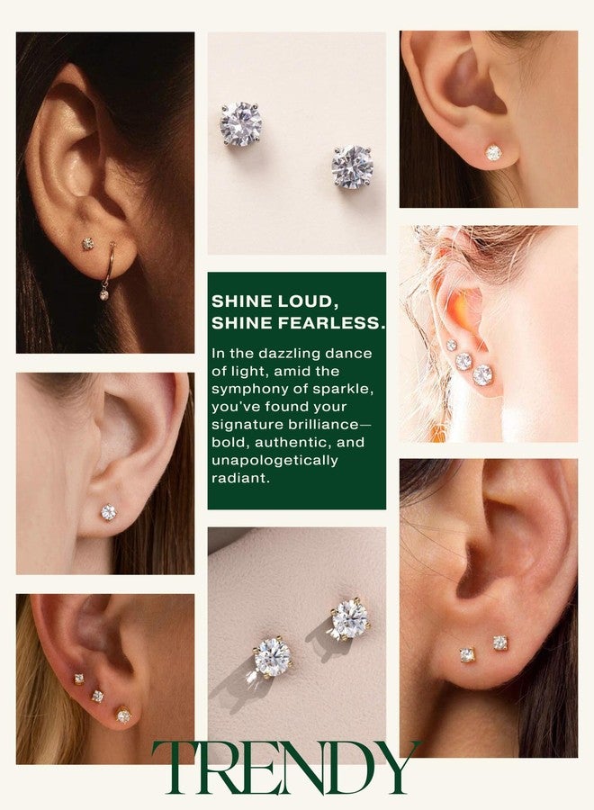 Kainier Women's 5 Pairs CZ Stud Earrings Simulated Diamond Round Warm Gold Plated Cubic Zirconia Hypoallergenic Ear Stud Set（5 Pairs) - Image 4