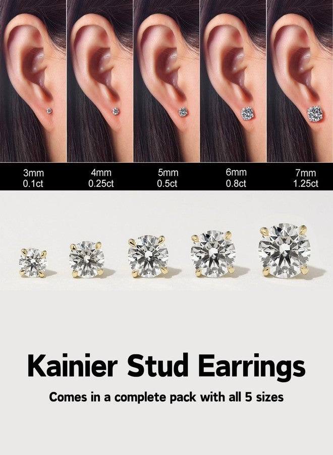 Kainier Women's 5 Pairs CZ Stud Earrings Simulated Diamond Round Warm Gold Plated Cubic Zirconia Hypoallergenic Ear Stud Set（5 Pairs) - Image 2