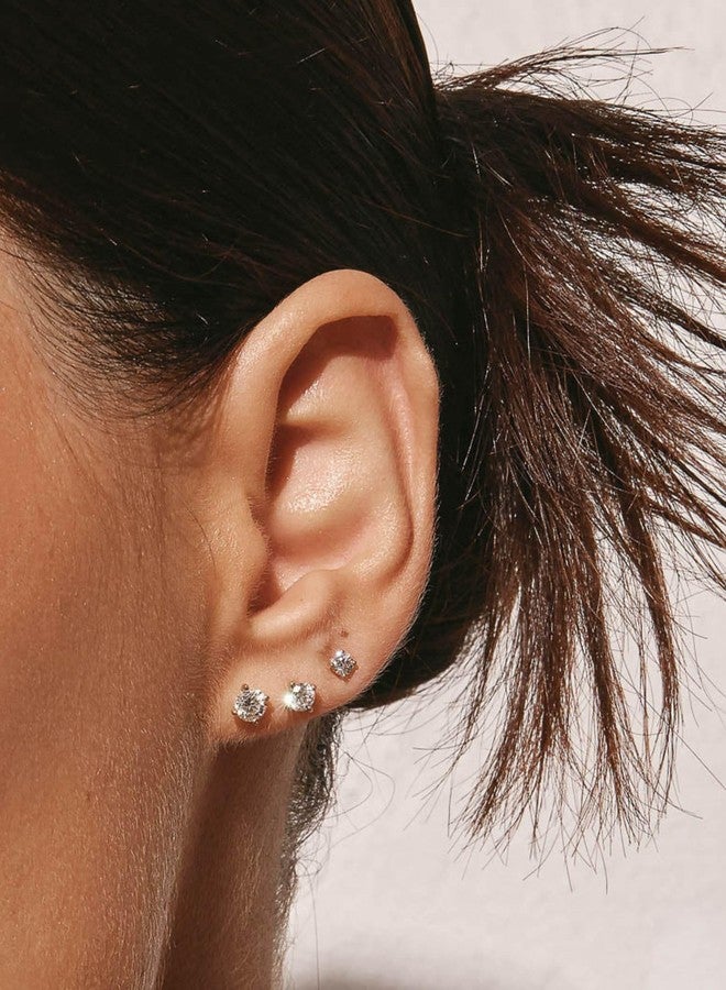 Kainier Women's 5 Pairs CZ Stud Earrings Simulated Diamond Round Warm Gold Plated Cubic Zirconia Hypoallergenic Ear Stud Set（5 Pairs) - Image 5