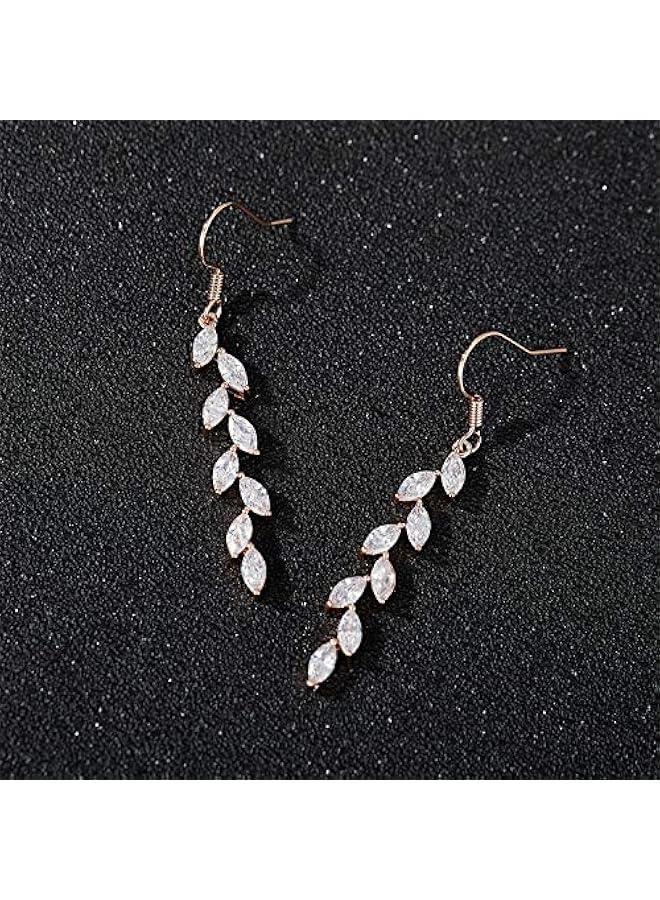 Marquise Wedding Dangle Earrings for Brides Bridesmaid, Crystal Long Bridal Earrings for Women Prom - Image 5