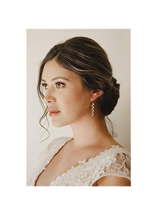 Marquise Wedding Dangle Earrings for Brides Bridesmaid, Crystal Long Bridal Earrings for Women Prom - Image 2