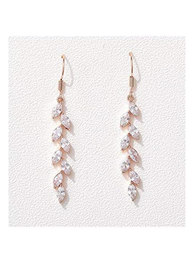 Marquise Wedding Dangle Earrings for Brides Bridesmaid, Crystal Long Bridal Earrings for Women Prom - Image 1
