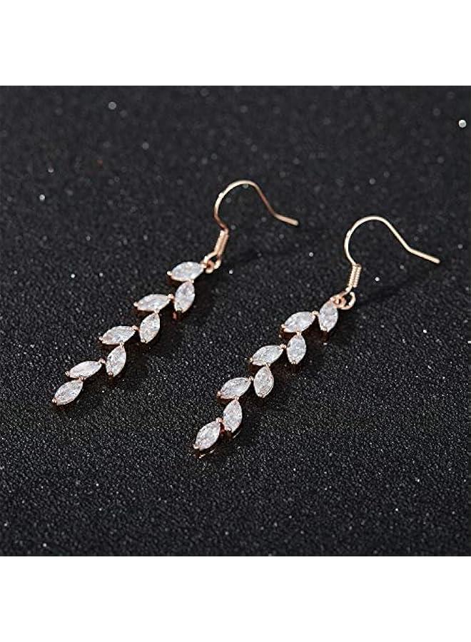 Marquise Wedding Dangle Earrings for Brides Bridesmaid, Crystal Long Bridal Earrings for Women Prom - Image 4