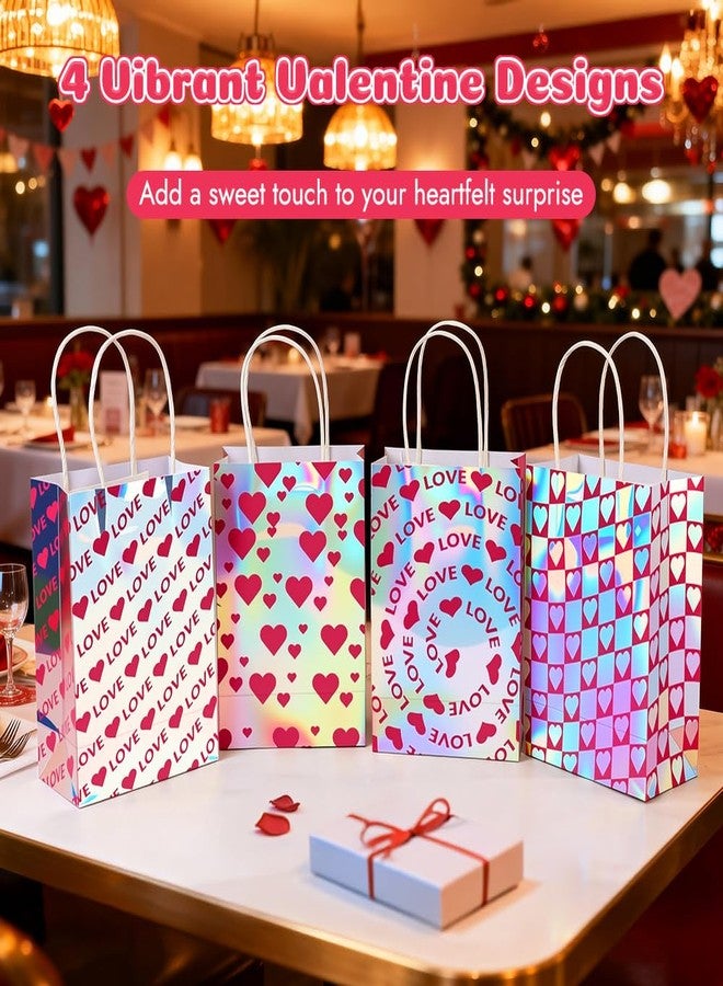 Shintop 24Pcs Iridescent Gift Bags with Handles, Small Holographic Paper Party Favor Bags Love Heart Reusable Goodie Pouches Bulk for Valentine & Mothers Day Parties (8.3 x 5.9 x 3.1 in) - Image 4