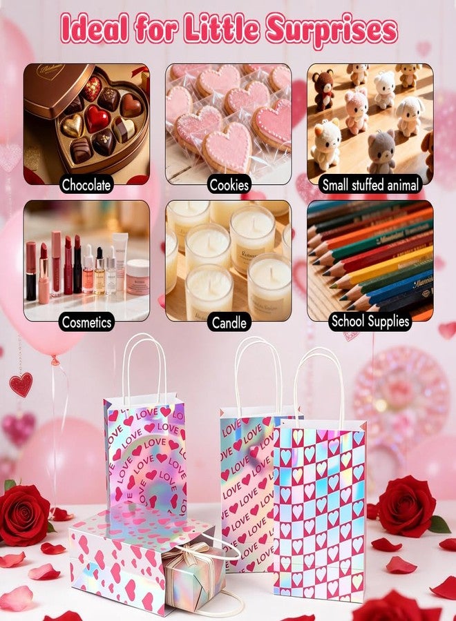 Shintop 24Pcs Iridescent Gift Bags with Handles, Small Holographic Paper Party Favor Bags Love Heart Reusable Goodie Pouches Bulk for Valentine & Mothers Day Parties (8.3 x 5.9 x 3.1 in) - Image 5
