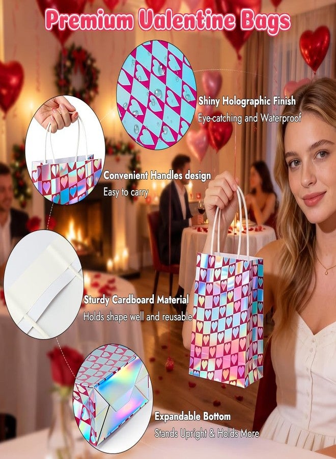 Shintop 24Pcs Iridescent Gift Bags with Handles, Small Holographic Paper Party Favor Bags Love Heart Reusable Goodie Pouches Bulk for Valentine & Mothers Day Parties (8.3 x 5.9 x 3.1 in) - Image 3