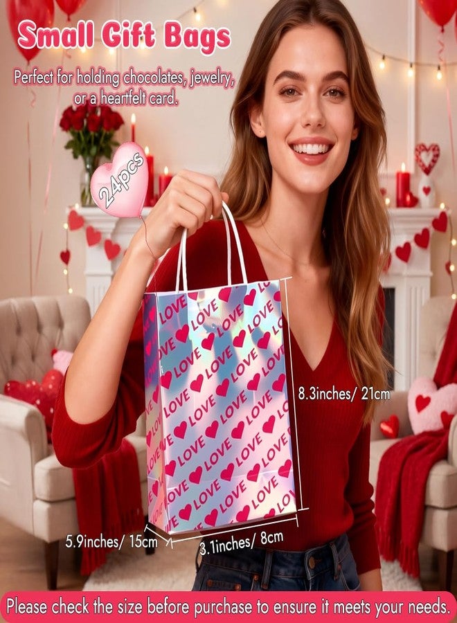 Shintop 24Pcs Iridescent Gift Bags with Handles, Small Holographic Paper Party Favor Bags Love Heart Reusable Goodie Pouches Bulk for Valentine & Mothers Day Parties (8.3 x 5.9 x 3.1 in) - Image 2