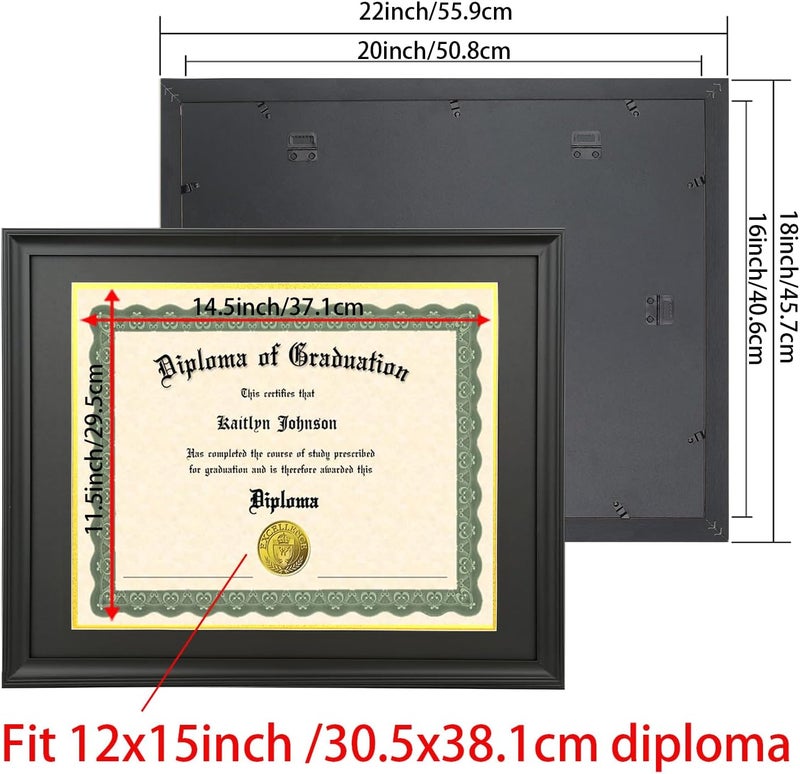 LTYHHK إطار دبلوم 12x15 خشب صلب أسود، يعرض دبلومات 12x15 مع قاعدة سوداء فوق ذهبية أو 16x20 بوصة بدون قاعدة، إطار دبلوم 12x15 بوصة لإطارات الشهادات (L23B1620BG1215) - Image 2