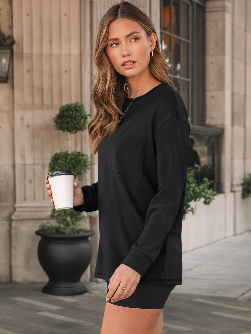AUTOMET Womens Long Sleeve T Shirts Fall Tops Crewneck Oversized Sweatshirts Winter Cute Clothing Trendy Teacher Outfits, Black, XL - Image 3