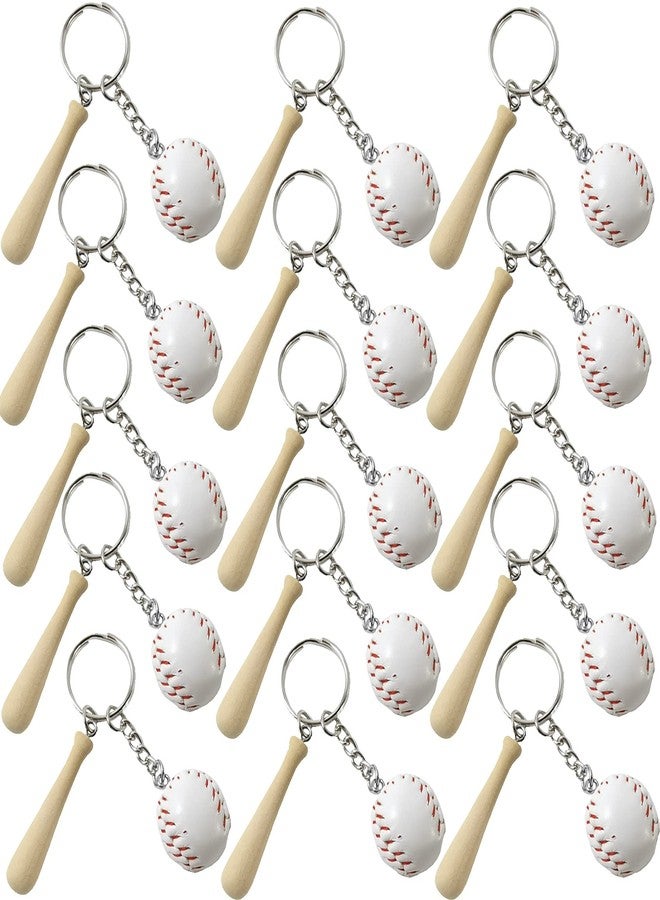 ROYHOO 15PCS Mini Baseball Keychain with Wooden Bat for Sports Theme Party Team Souvenir Athletes Rewards Party Favors for Adults - Image 1