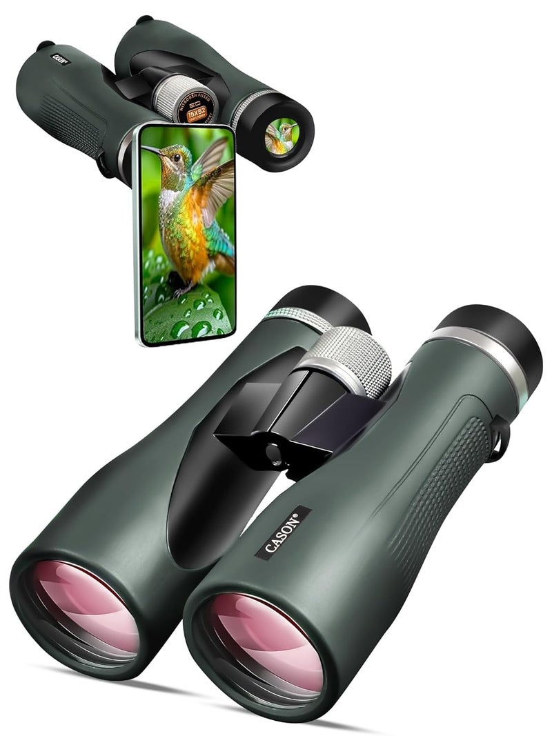 C DEVICE منظار كاسون ED زجاج - 15 × 52 للمسافات البعيدة، منظار لمشاهدة الطيور، الحياة البرية مع محول الهاتف | مقابض معدنية | مملوء بالنيتروجين | مدى 3000 متر | زجاج BAK 4 (أخضر) - Image 1