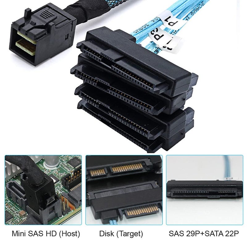 Chenyang Mini SAS SFF-8643 Host 1 to 4 SAS SFF-8482 29Pin Target SAS Disk 6Gbps Data Server Raid Cable 0.5M - Image 4