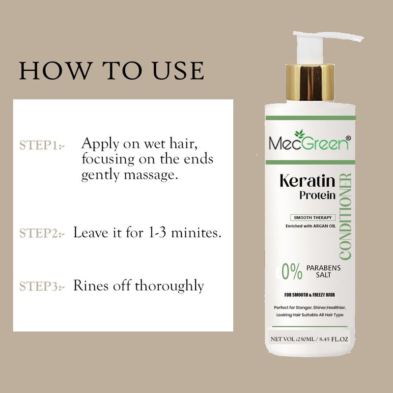MECGREEN Keratin Smooth Conditioner 250 Millilitre For Smoother Shinier Hair With Keratin Moroccan Argan Oil Nourishes Controls Frizz Pack of 1 Standard - Image 2