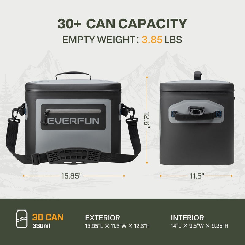 EVERFUN Soft Cooler 30 Can, Portable 24qt Insulated Small Cooling Lunch Box for Men and Women, Leakproof Ice Chest Bag for Travel, Beach, Camping, Boating, Fishing, Tailgating, Work and Picnic - Image 3