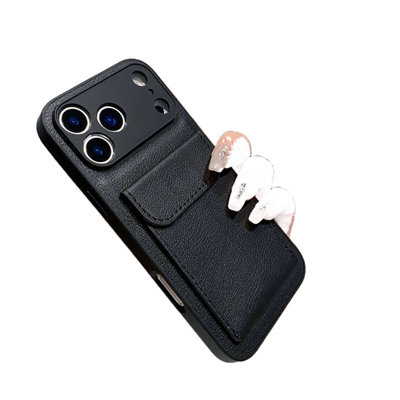 MS Leather Texture Protective Case for iPhone 14 / 14 Plus / 14 Pro / 14 Pro Max with Card Holder and Drop Protection plus Shockproof plus Anti-Fingerprint plus Kickstand in Black - Image 1