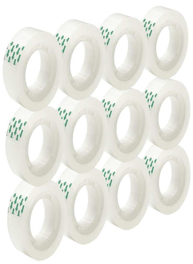 MJUNM 12 Rolls Transparent Tape Refills Rolls 3/4-Inch x 720 inch, 1 inch Core, Clear Gift Wrapping Tape Refill Roll for Office, Home, School - Image 1