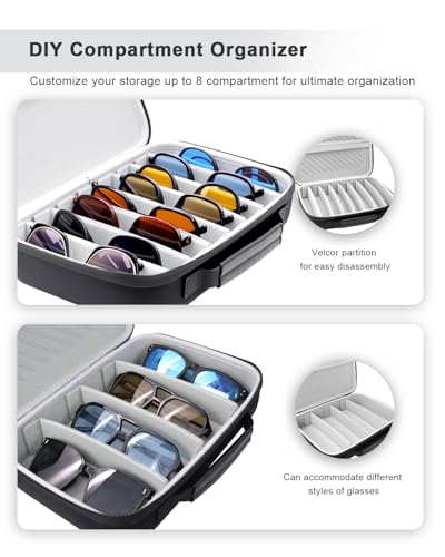 Krypthos Travel Sunglasses Organizer Case, Portable Eyeglasses Storage Box, Adjustable Multi-Compartments & Crushproof Design, Holds Up to 8 Pairs, Eyewear Display Case for Men Women - Image 3