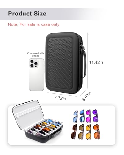 Krypthos Travel Sunglasses Organizer Case, Portable Eyeglasses Storage Box, Adjustable Multi-Compartments & Crushproof Design, Holds Up to 8 Pairs, Eyewear Display Case for Men Women - Image 2