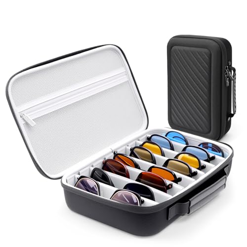 Krypthos Travel Sunglasses Organizer Case, Portable Eyeglasses Storage Box, Adjustable Multi-Compartments & Crushproof Design, Holds Up to 8 Pairs, Eyewear Display Case for Men Women - Image 1