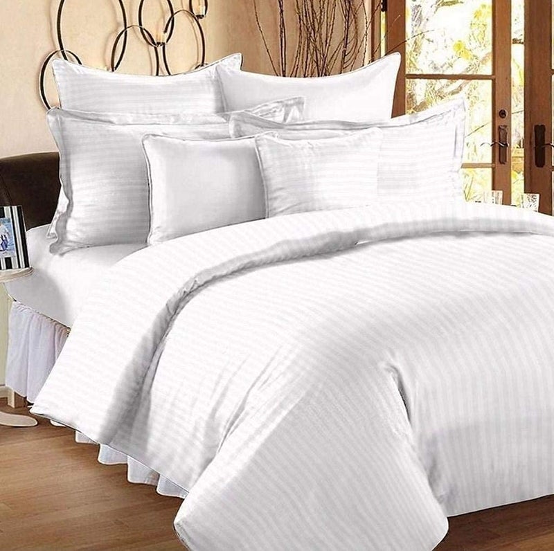 PRISCILLA 300 TC Solid Satin Stripes Elegant Queen Bedsheet with 2 Pillow Covers 90x100. (White) - Image 1