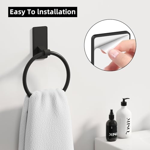 CHJgroup Towel Ring SUS304 Hand Towel Holder for BathroomAdhesive Towel Holder Bathroom Towel Hanger for Bathroom Matte Black - Image 3