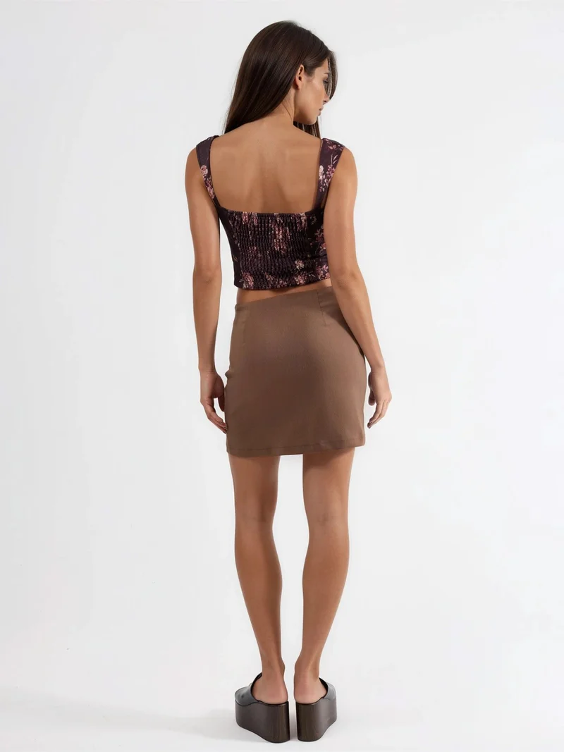 Hiccup Dark Mocha Brown High Waist Mini Skirt with Slit for Women | Best Price UAE
