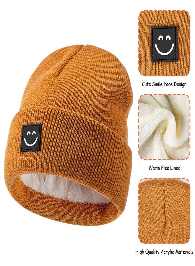 Hispeka Baby Beanie Hat 3 Packs with Cute Smiley Face, Toddler Girls Boys Baby Hats Winter, Kids Winter Hat Cold Weather Camel & Black & Light Grey - Image 3