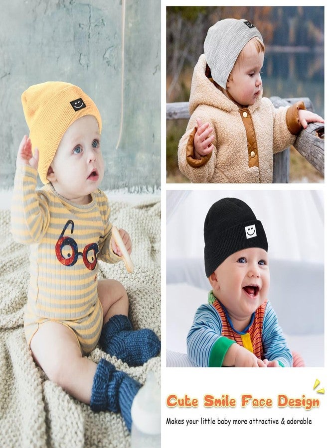 Hispeka Baby Beanie Hat 3 Packs with Cute Smiley Face, Toddler Girls Boys Baby Hats Winter, Kids Winter Hat Cold Weather Camel & Black & Light Grey - Image 5