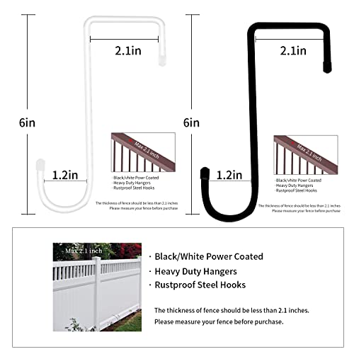 Damukoo Vinyl Fence Hooks, 6 Pack 2 x 6 inch Patios Pergola Hanging Hooks- Powder Coated Steel Plant Hangers for Indoor & Outdoor Hanging String Lights, Plants & Planters, Bird Feeder,Pool Pole - Image 2