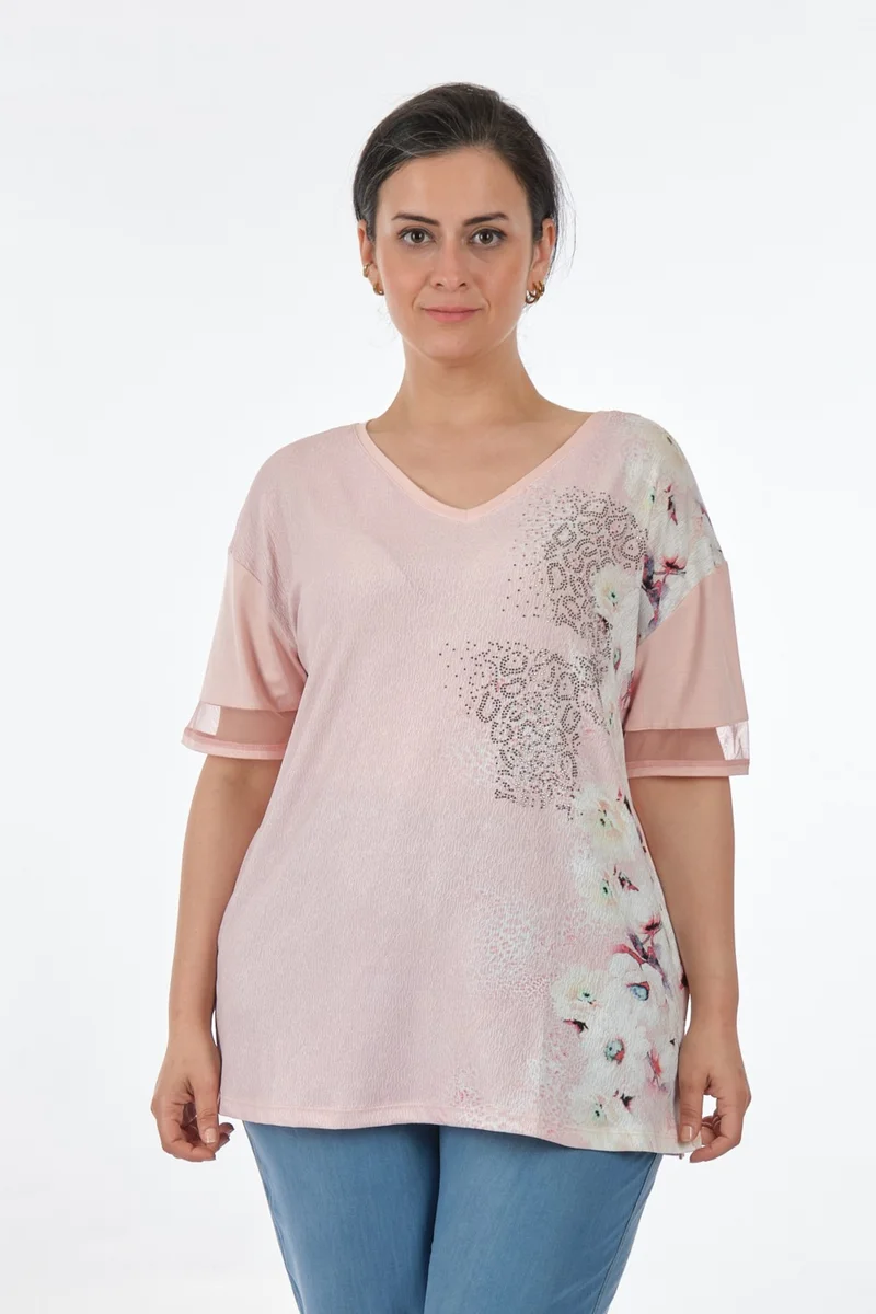 توميل V-neck Plus Size Powder Women's T-Shirt MY2150P10753