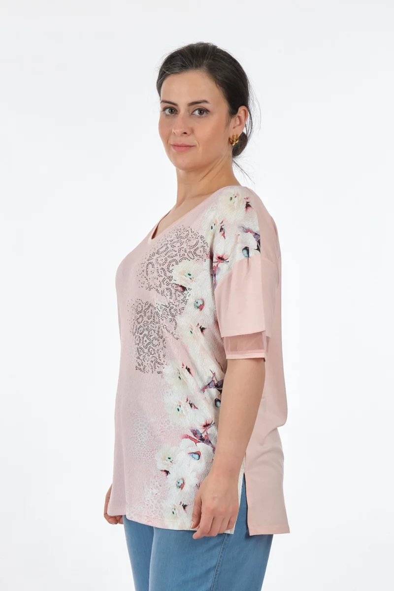 توميل V-neck Plus Size Powder Women's T-Shirt MY2150P10753