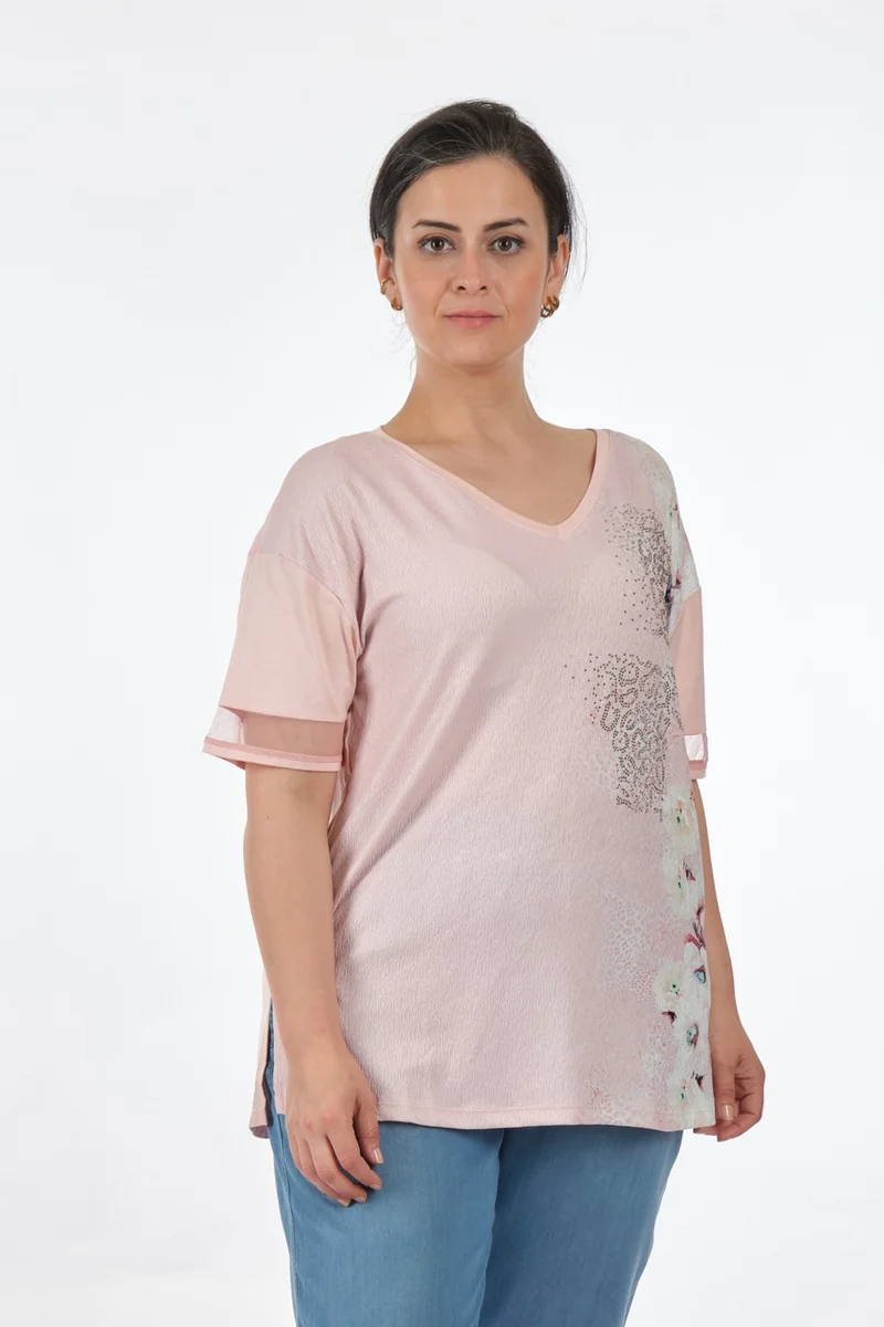 توميل V-neck Plus Size Powder Women's T-Shirt MY2150P10753