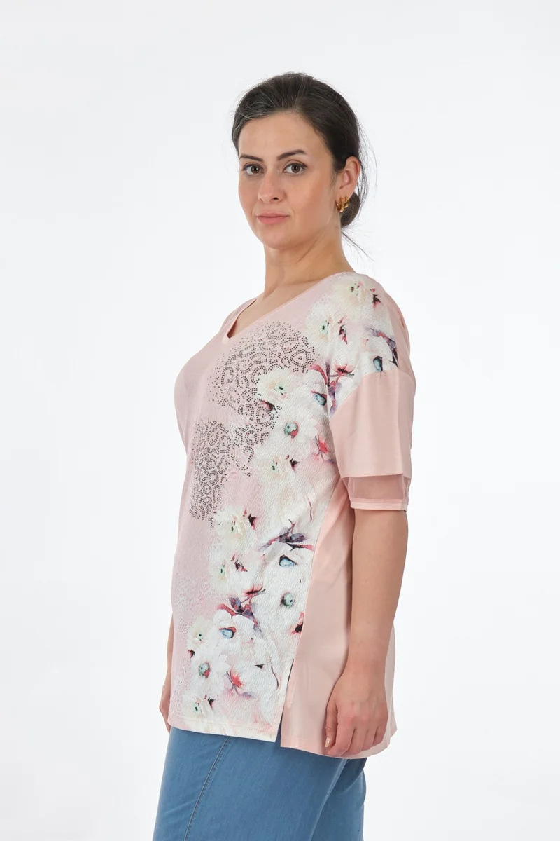 توميل V-neck Plus Size Powder Women's T-Shirt MY2150P10753