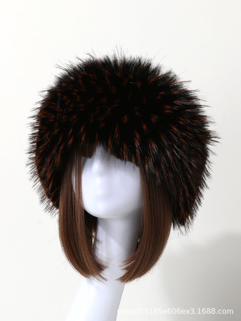 2024 New Arrival Autumn/Winter Faux Fur Plush Thickened Top Hat Travel Warm Hat Ring Fox Fur Head Breathable Skullies Beanies Black gold 