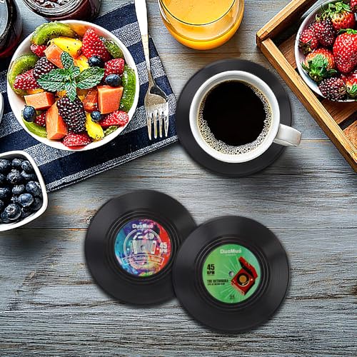 DuoMuo Funny Retro Record Coasters for Drinks with Vinyl Player Holder for Music Lovers,Set of 6 Conversation Piece Sayings Drink Coaster,Housewarming Hostess Wedding Registry Gift Ideas - Image 4