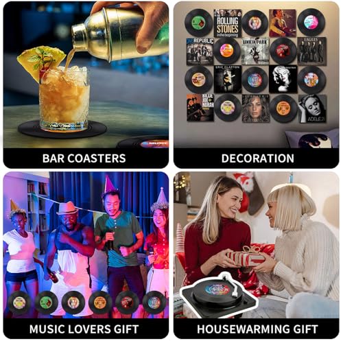 DuoMuo Funny Retro Record Coasters for Drinks with Vinyl Player Holder for Music Lovers,Set of 6 Conversation Piece Sayings Drink Coaster,Housewarming Hostess Wedding Registry Gift Ideas - Image 2