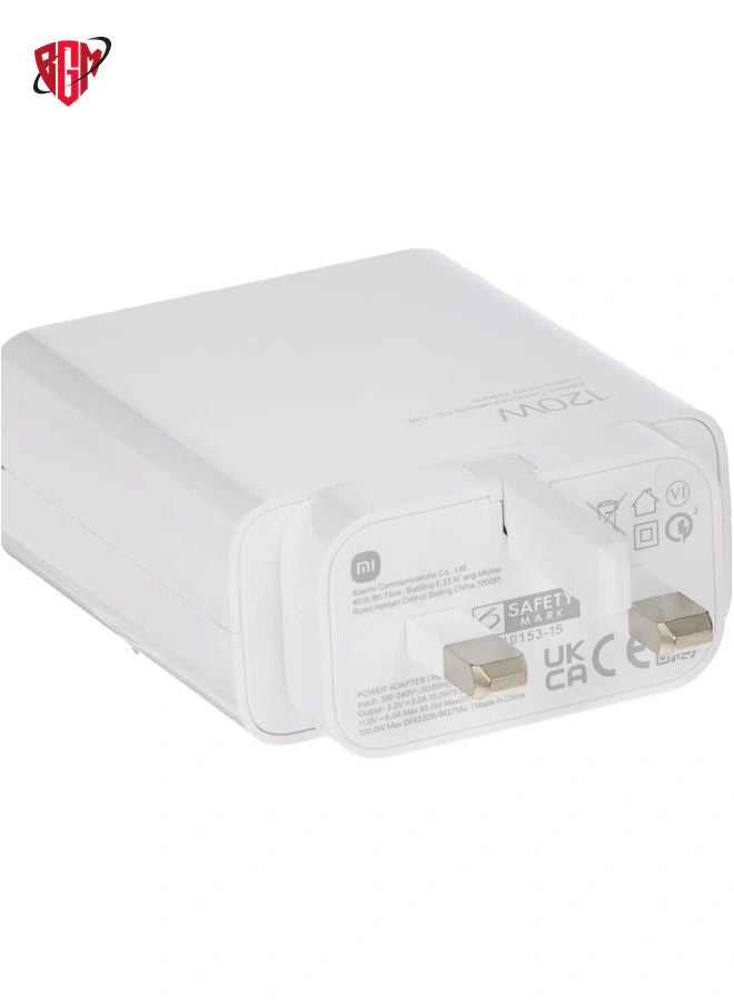 BGM 120W Fast Charging Power Adapter for Xiaomi Mi 12/13T, Mi 9T Pro, Poco, Black Shark 5, Mi 13/12T/11T/10T Pro, Note 11 Pro 5G & More (White) - Image 2