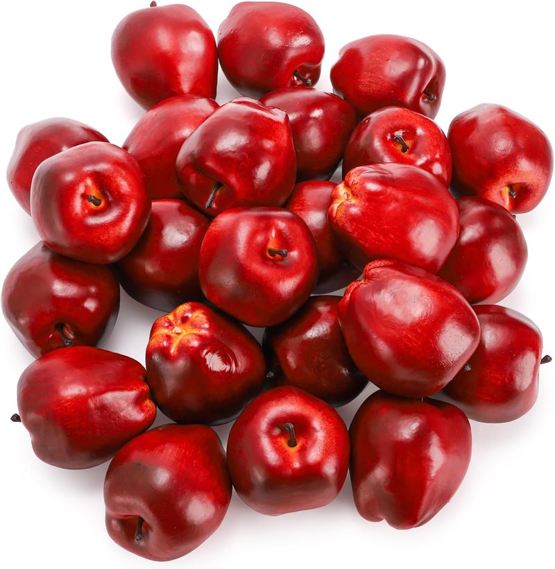 ZEAYEA 24 Pcs Artificial Apples, Realistic Fake Red Delicious Apples, Decorative Lifelike Faux Apples for Home Kitchen Festival Party Photography Christmas Decoration - Image 1