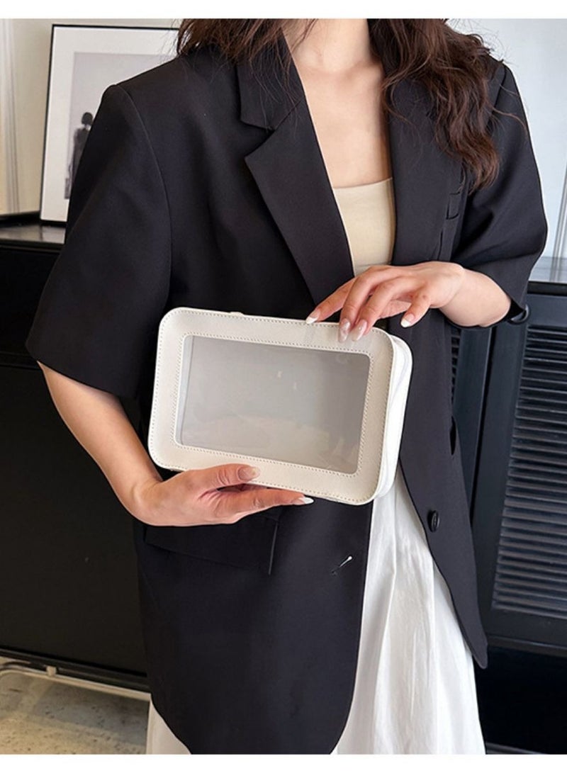 SYOSI Clear Makeup Bags, TSA Approved Toiletry Bag with Zipper, Clear Makeup Organizer Fit Carry-on Travel Essentials,Clear Cosmetic Bags for Women Men C-Beige - Image 2