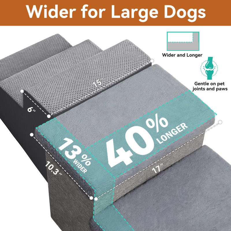 Zerbuger Dog Stairs with Furry Lids 18" H, 3-Step Wider Dog Steps with Storage for Small/Medium/Large Old Dogs Cats, Folding Sturdy Pet Stairs Climbing Bed Couch, Ramp for Car Hold Up to 200 lbs, Grey - Image 2