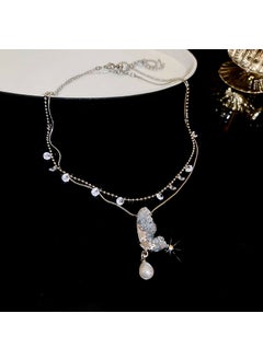Elegant French Crystal Butterfly Necklace for Women 1# Necklace-silver-Blue