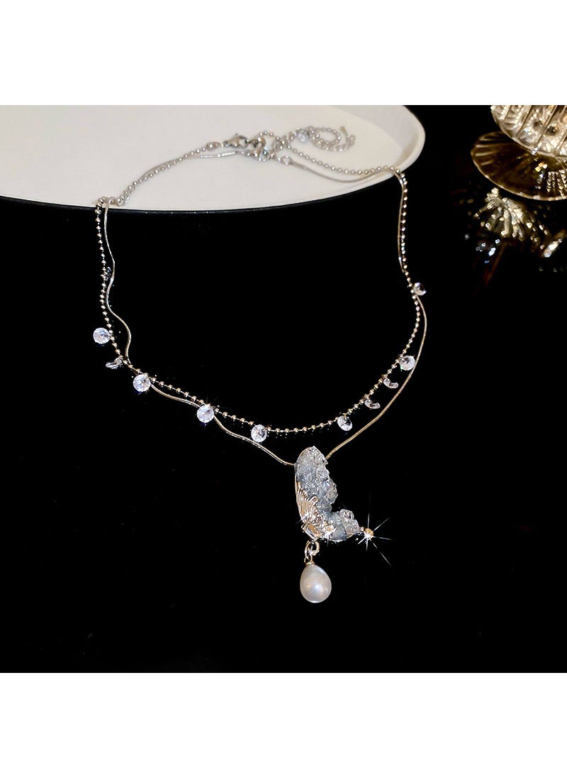 Generic - Elegant French Crystal Butterfly Necklace for Women 1# Necklace-silver-Blue - Image 1
