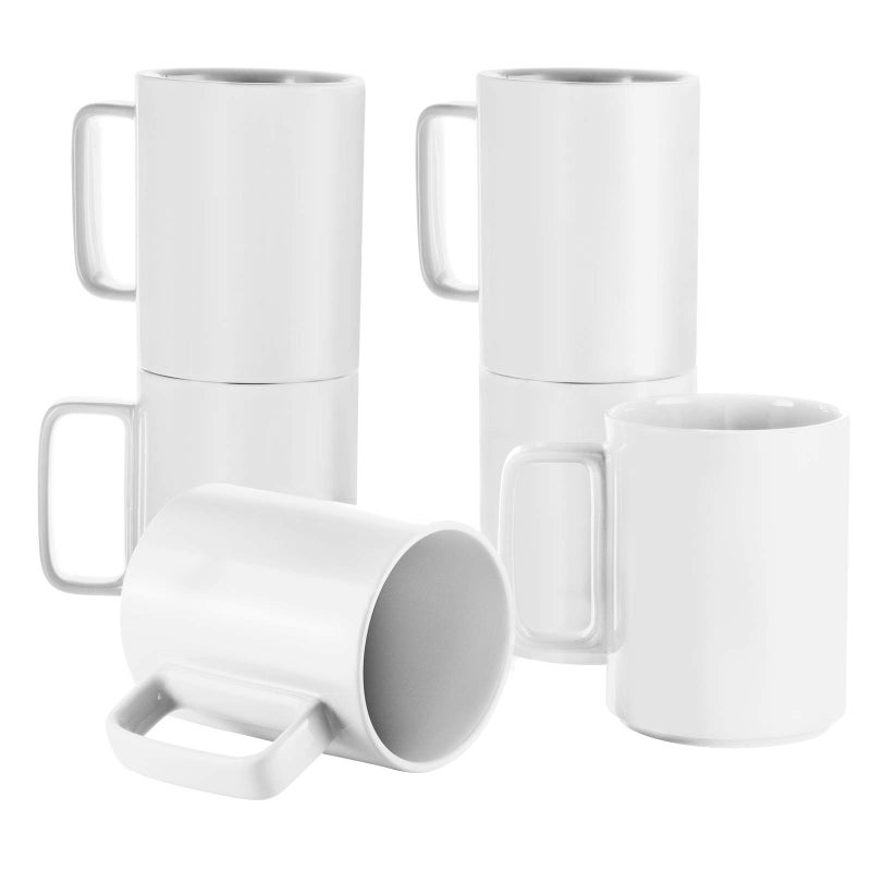 Eliu Porcelain Tea Mugs Coffee Mug Set Large 15 Ounces Cups for Coffee Tea Cocoa and Mulled Drinks Set of 6 White